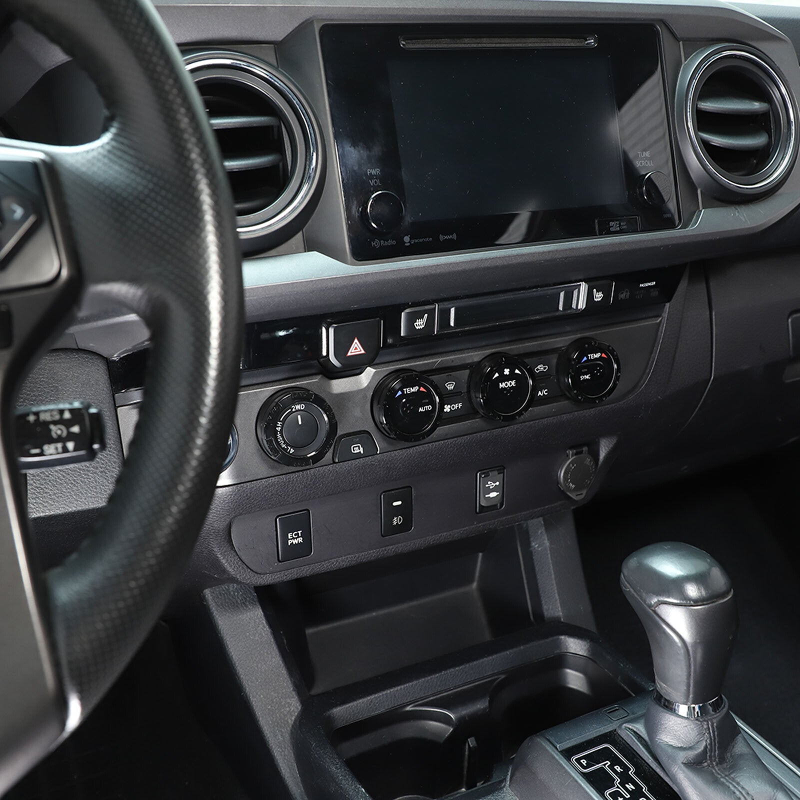 Black automotive climate control ring knob trim cover for Tacoma 2016 - 2024 4X- n