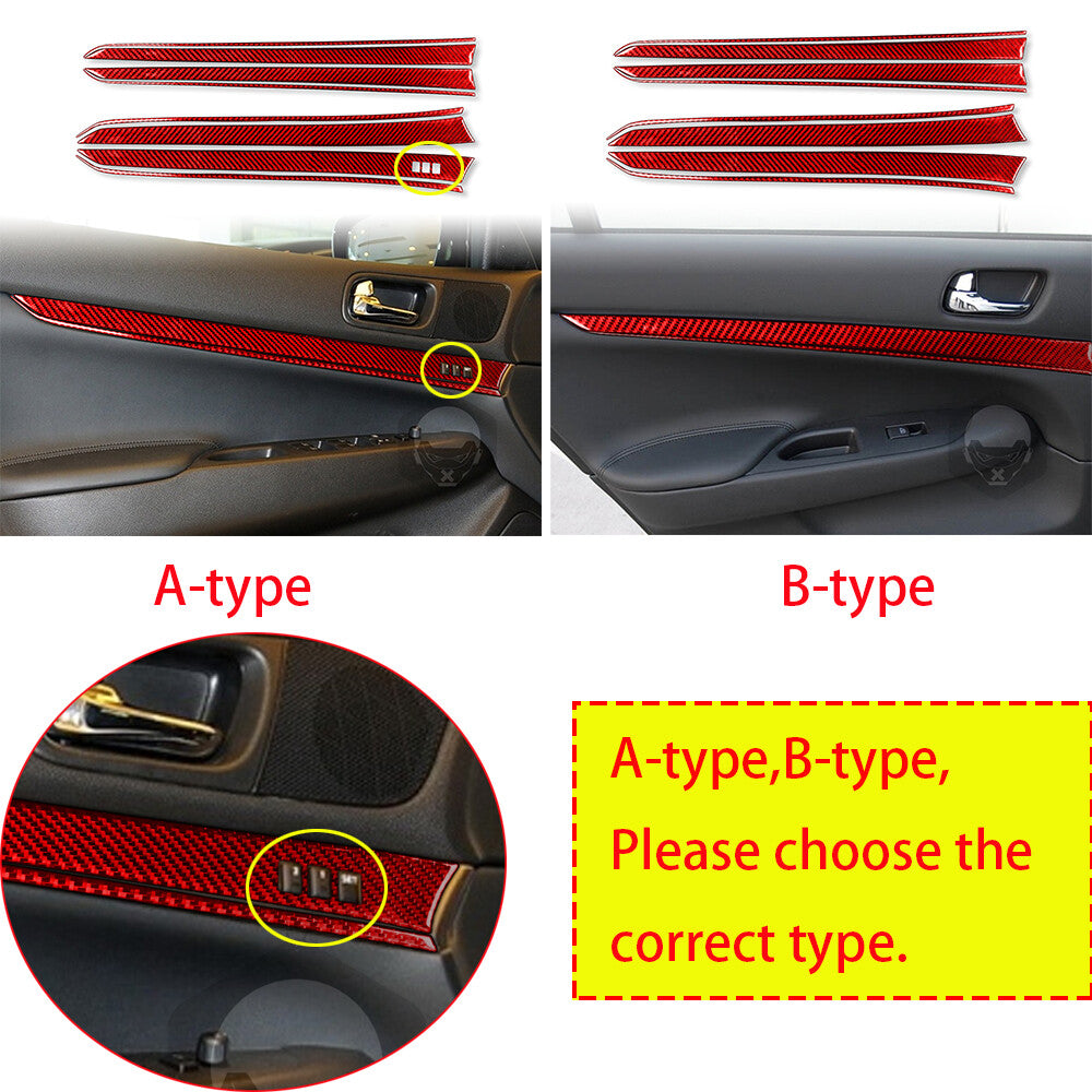 for Infiniti G37 Sedan 2007-13 Red Carbon Fiber Interior Door Panel Decor Trim¡Á8