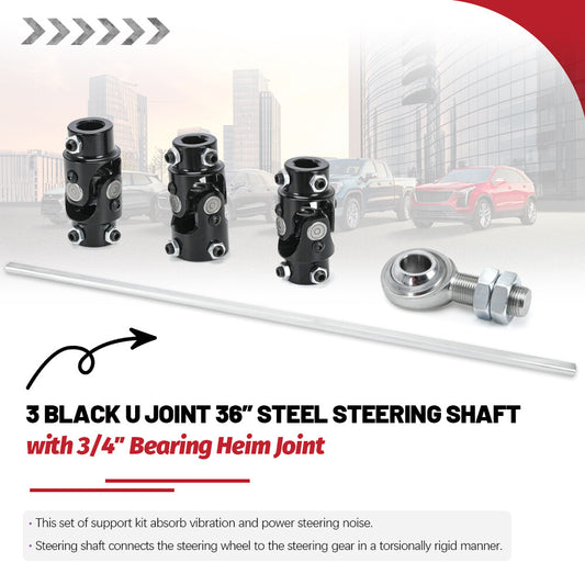 Steering Box Black U Joint 36 Steel Steering Shaft + 3/4 Support Bearing GM