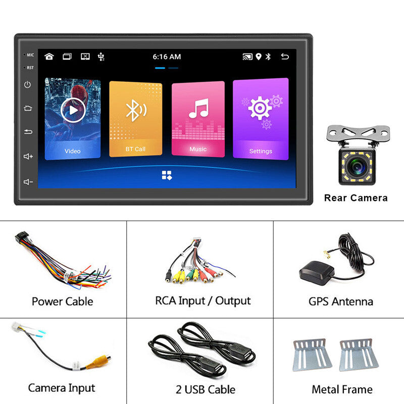 7-inch 2DIN Android 10.0 2+32GB USB Wifi Car GPS Navigation Radio MP5 Player + 12LED Camera n