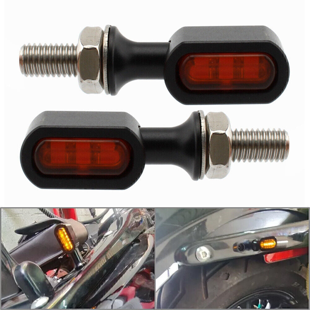 for Mini LED Turn Signal Light Indicator Blinker for Cafe Racer Black Amber Lens Q