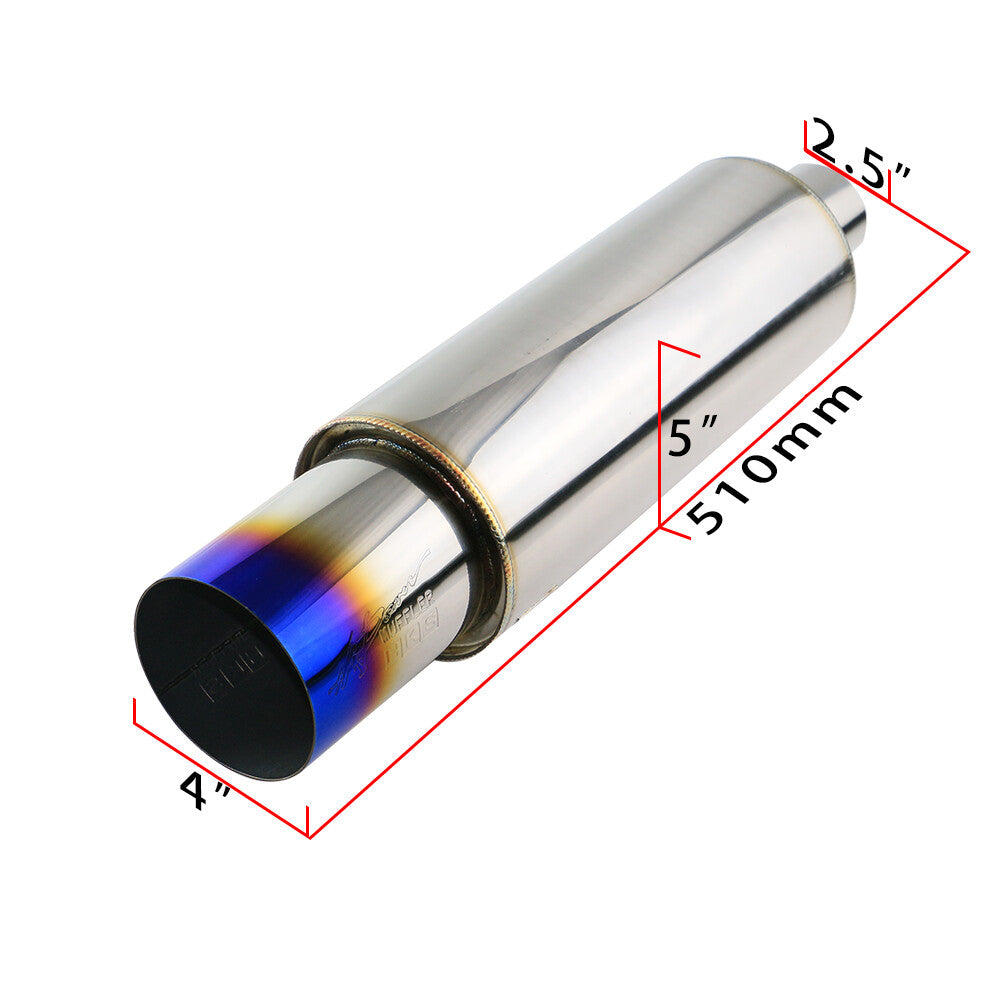 JZZ Burned Blue Round Straight Cut rear Exhaust Muffler for 2.5inch inlet 510mm