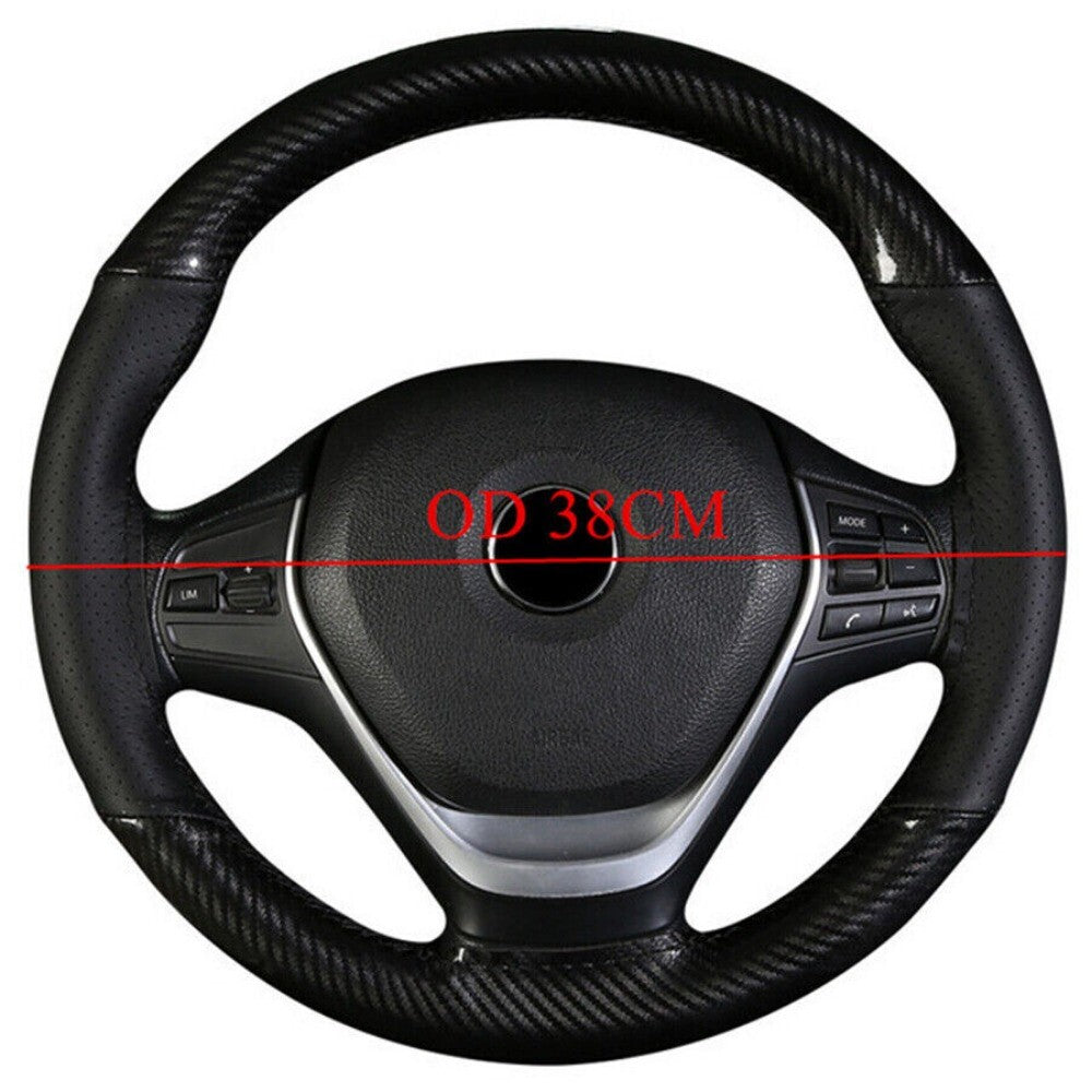 Glossy Carbon Fiber Car Steering Wheel Cover Hand Sewing Breathable Faux Leather n