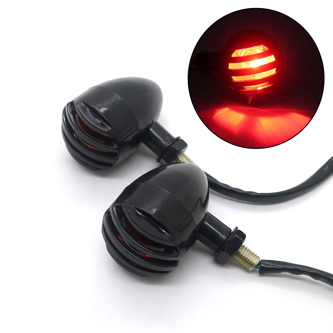 2X Motorcycle Bullet Black Grill Turn Signal Tail Brake light Red Len for Harley Q