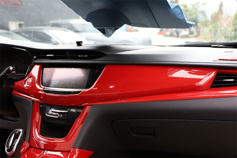 for Cadillac XT5 2017-24 Red Carbon Fiber Inner Central Console Strip Cover Trim