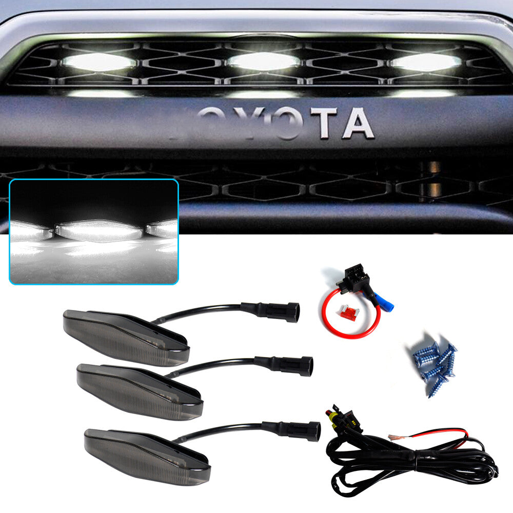 Smoked suitable for 2014 4Runner 3-piece white LED front grille DRL running lights- v