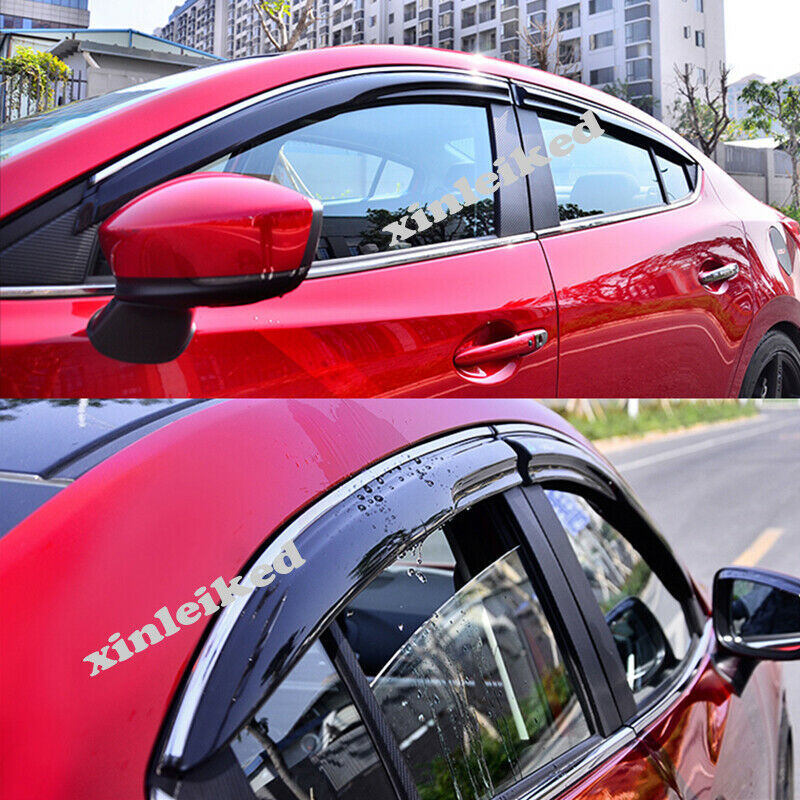 Black Window Visors Rain Guards Deflector Sun Shades for Mazda 3 Axela 2014-2018
