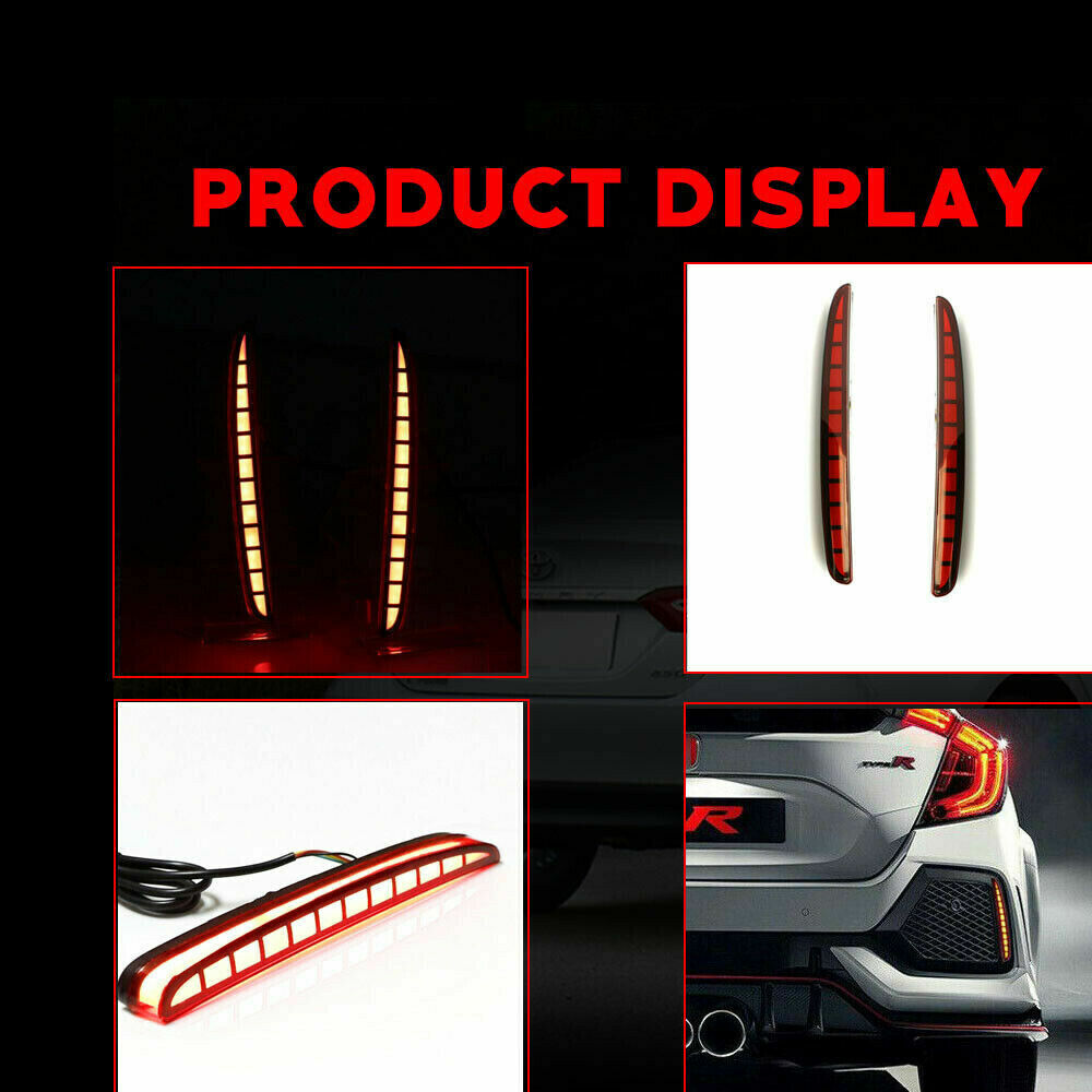 2pcs LED Rear Bumper Reflector Light Driving Fog Lights for for Honda for Civic Hatchback - v