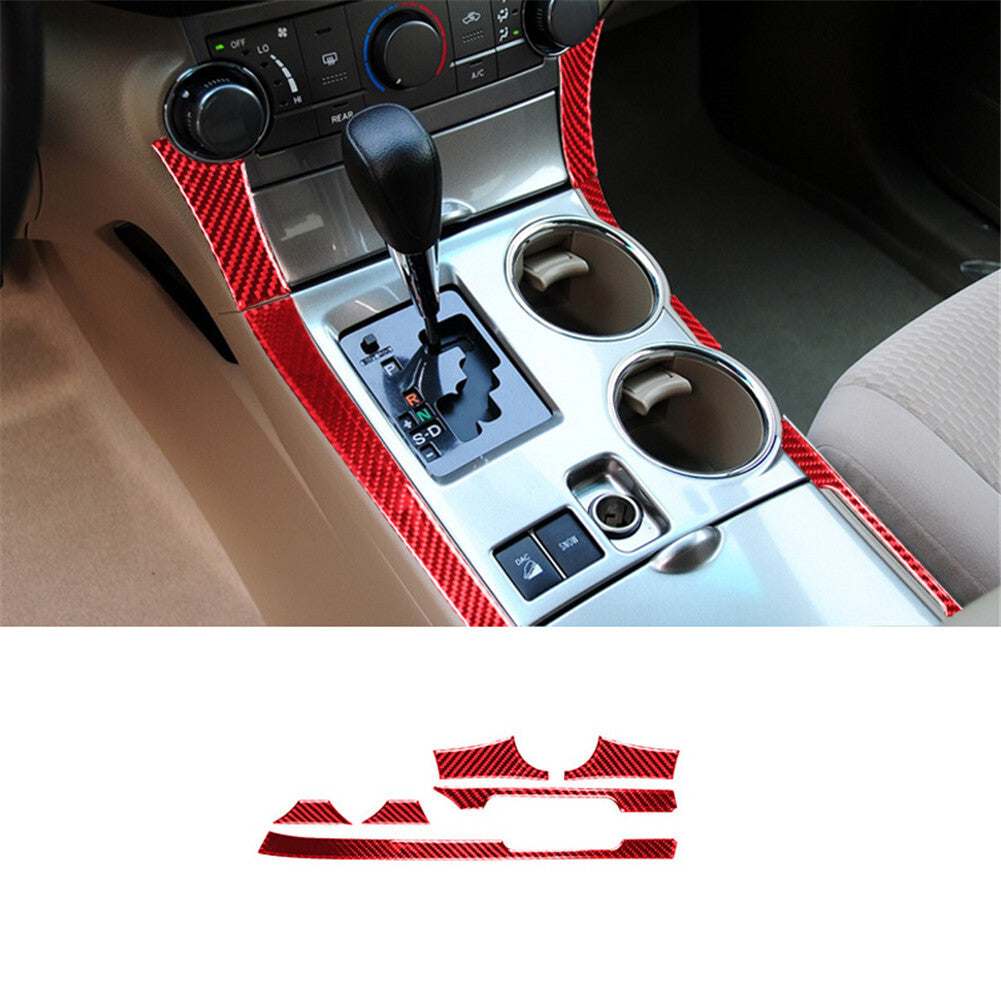 6X Red Carbon Fiber Gear Side Sticker Cover Trim for Toyota Highlander 2008-2013