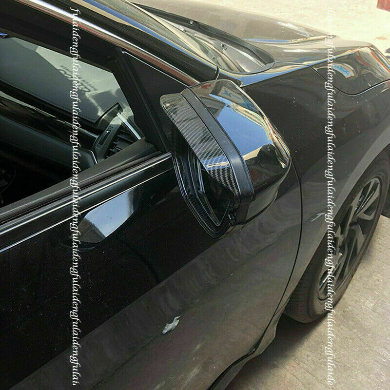 2X for Honda for Civic 2016-2021 Carbon Fiber Rearview Side Mirror Rain Visor Cover