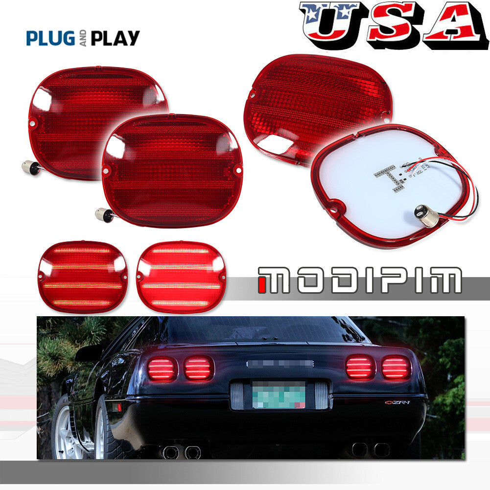 4-Piece Red LED Taillight and Taillight Lens Kit for 90-96 for Chevrolet for Corvette C4