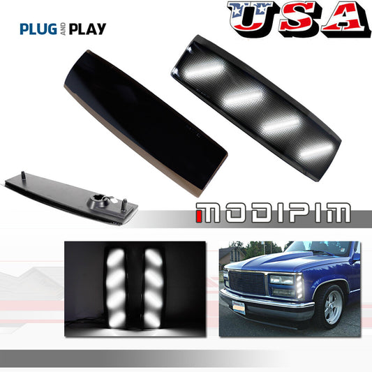 Smoked Lens White Front Corner Side Marker Lights for 1992-93 for GMC for Yukon Suburban - v