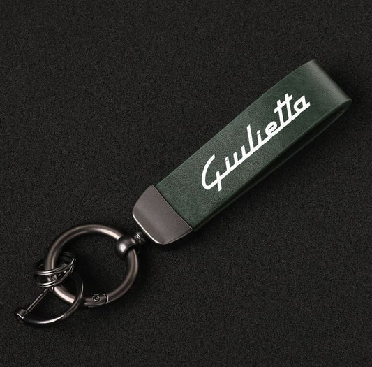 Brown leather horseshoe buckle for Alfa Romeo Giulietta car keychain/key ring.