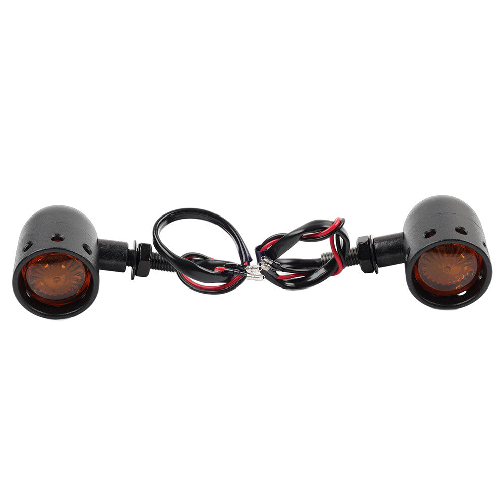 2x Black Retro Motorcycle 11 Turn Signals Amber Indicator Lights Q