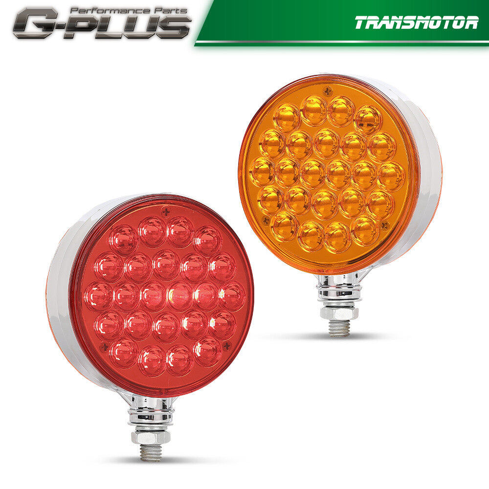 2X 4 Round Dual Face 48 LED Fender Brake Light Turn Signal Light Amber/Red - v