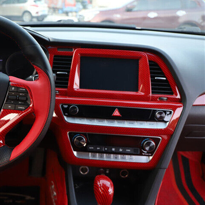 for Hyundai Sonata 15-17 Red Carbon Fiber Central Console AC Switch Panel Cover