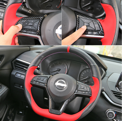 3PCS Carbon Fiber Interior Steering Wheel Cover Trim for Nissan Altima 2020-2022
