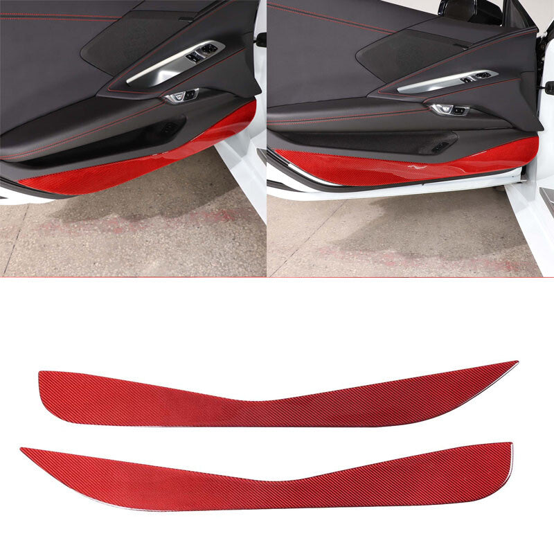 Red carbon fiber interior door kick guard cover decorative sticker for Corvette C8 2020-23