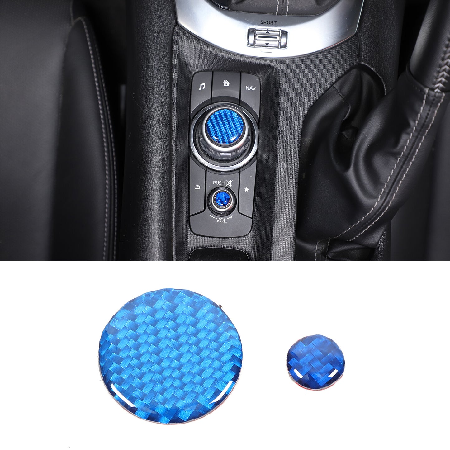 Multimedia Knob Protective Case with Blue Carbon Fiber Sticker for Mazda MX-5 Miata 2016-2022 n
