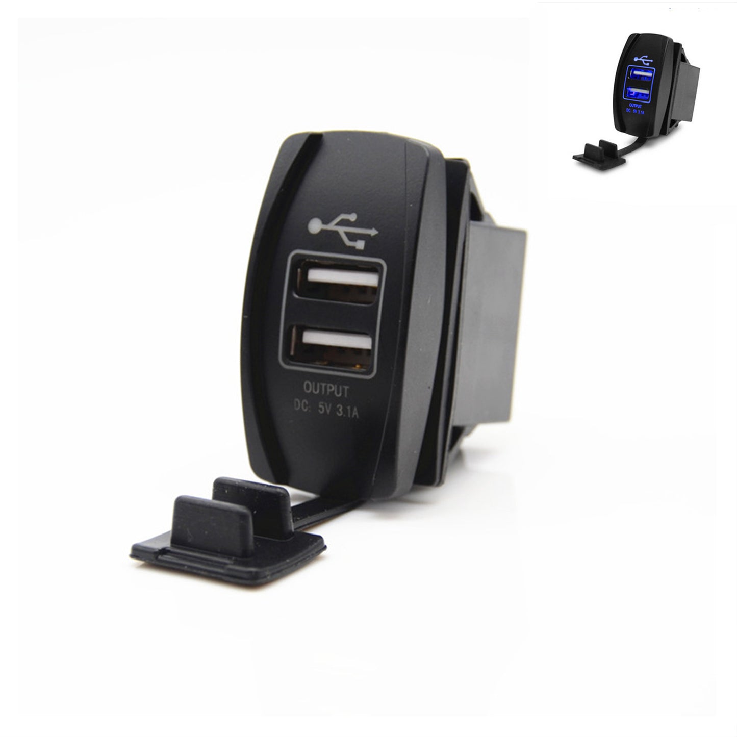 Auto 2 Port Charger Boat Car Backlit Dual Blue LED USB Socket Charger Adapter