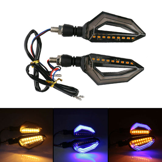 2X Motorcycle LED Turn Signal Sequential Flowing DRL Indicator Light Amber Blue v