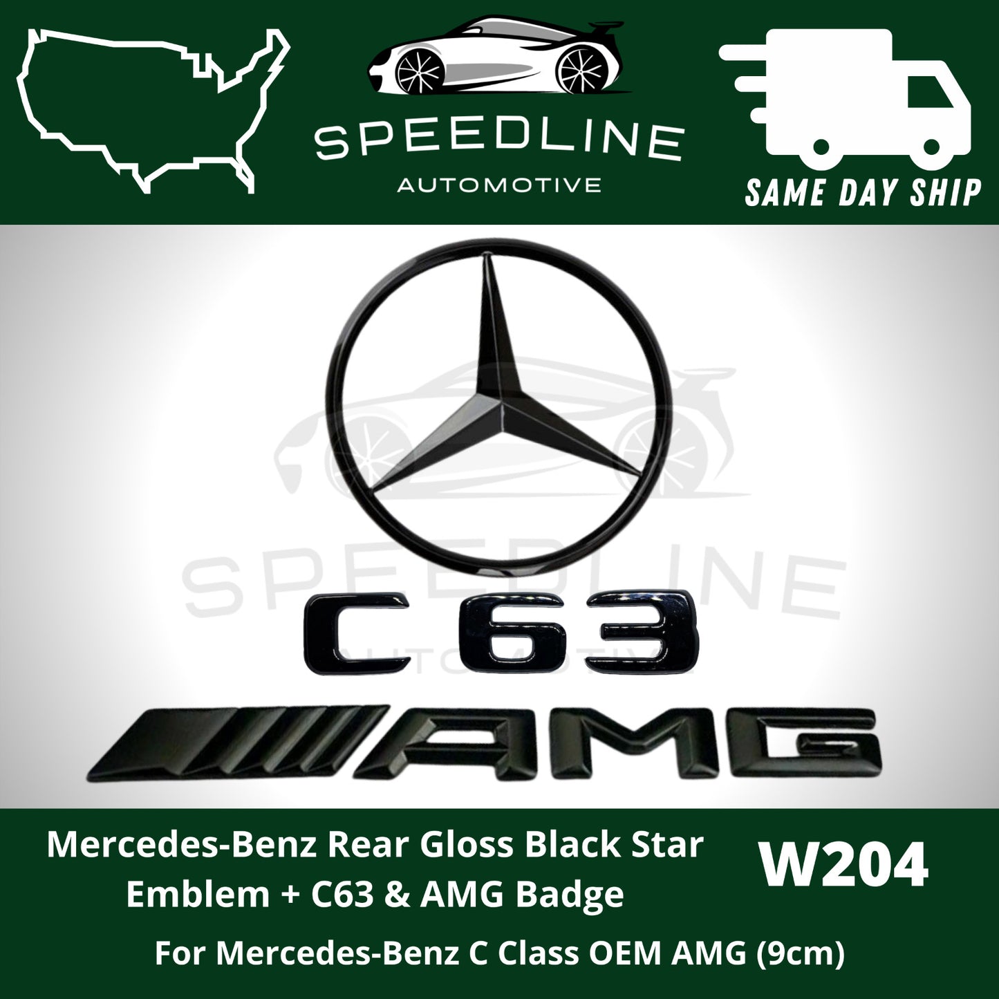 C63 C 63 Badge AMG Gloss Black W204 SEDAN Trunk Star Badge Set