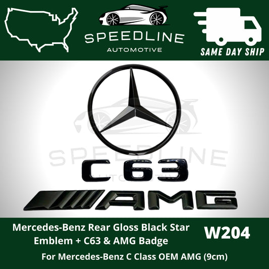 C63 C 63 Badge AMG Gloss Black W204 SEDAN Trunk Star Badge Set