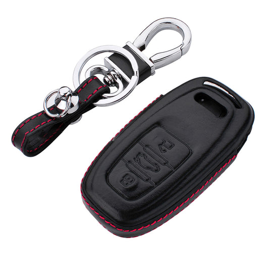 Portable Leather Remote Key Case Cover With Keychain for Audi for Smart