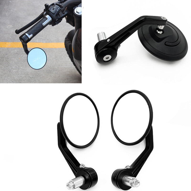 Aluminum retro round motorcycle side mirrors suitable for 7/8 handlebar bar coffee racing - n