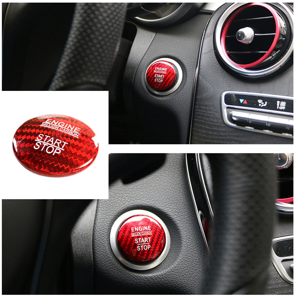 Red Carbon Fiber Cap Trim for Mercedes Keyless Go Engine Start Stop Button
