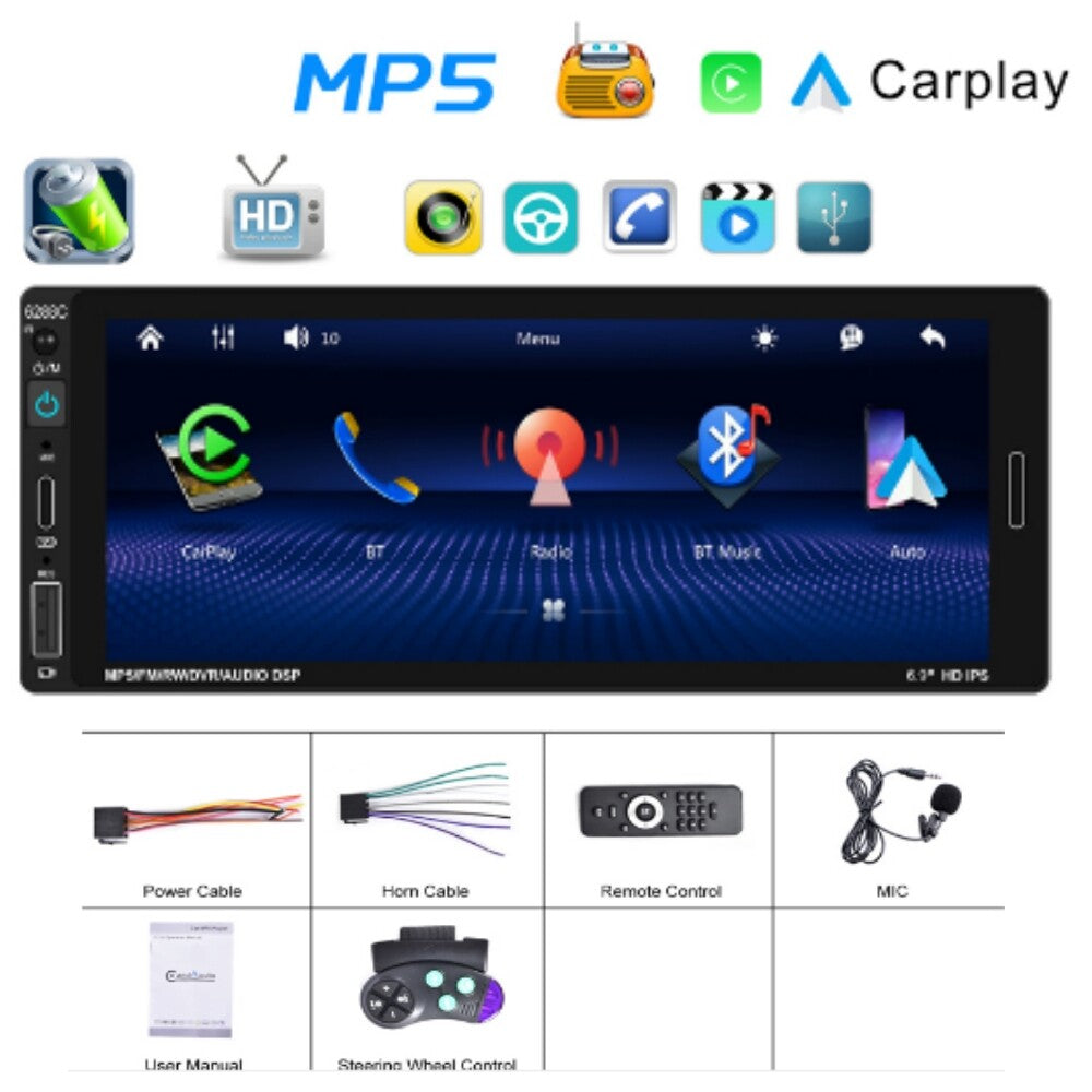 DC 12V 6.9-inch single 1DIN car wireless CarPlay radio stereo touch Bluetooth player n