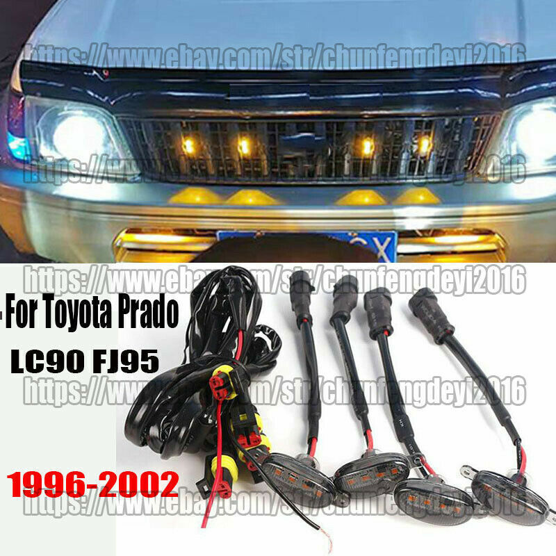for Toyota Prado LC90 LC95 1996-02 Style Front Grill LED Light Amber Lens Q