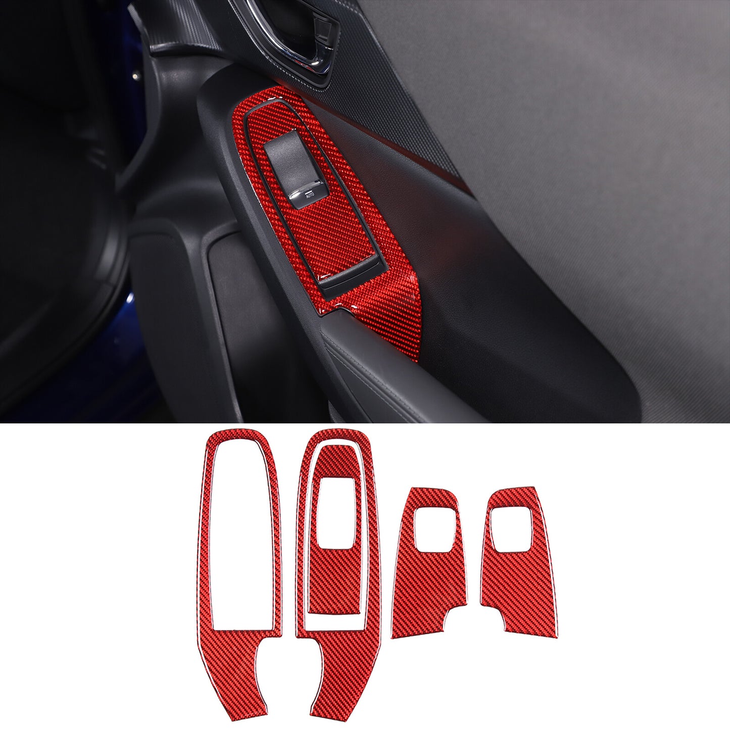 Red carbon fiber window control switch panel sticker for Subaru Crosstrek 23-24- n
