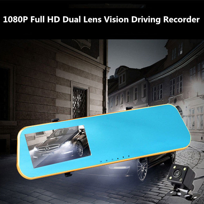 1080P Dual Lens Mirror Rearview Reverse Backup 4.3 Video Recorder camera