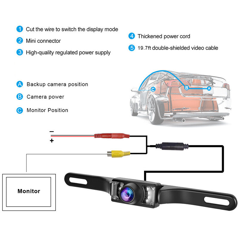 Car backup camera, rearview, reverse license plate, infrared night vision, waterproof, 30W - n