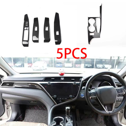 for Toyota for Camry 2018-22 RHD Carbon Fiber ABS Interior Shift Box Cover Trim 5pcs