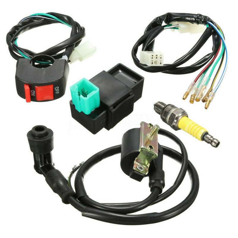 5 Wiring Loom Kill Switch Coil CDI Spark Plug Kit For 110CC 125CC 140cc Pit Bike Q