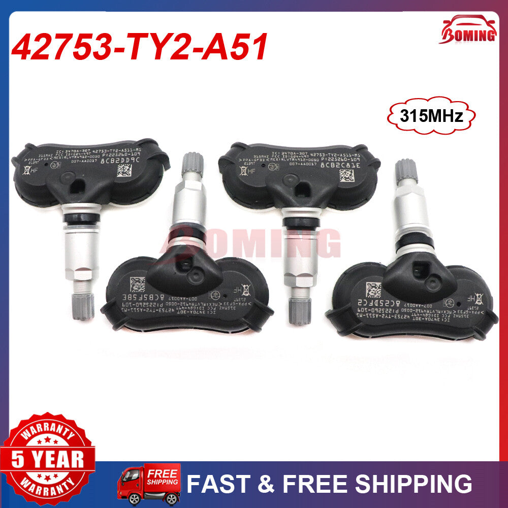 Set 4x Tire Pressure Monitoring Sensor 42753-TY2-A51 for Acura TL ZDX RLX 315Mhz