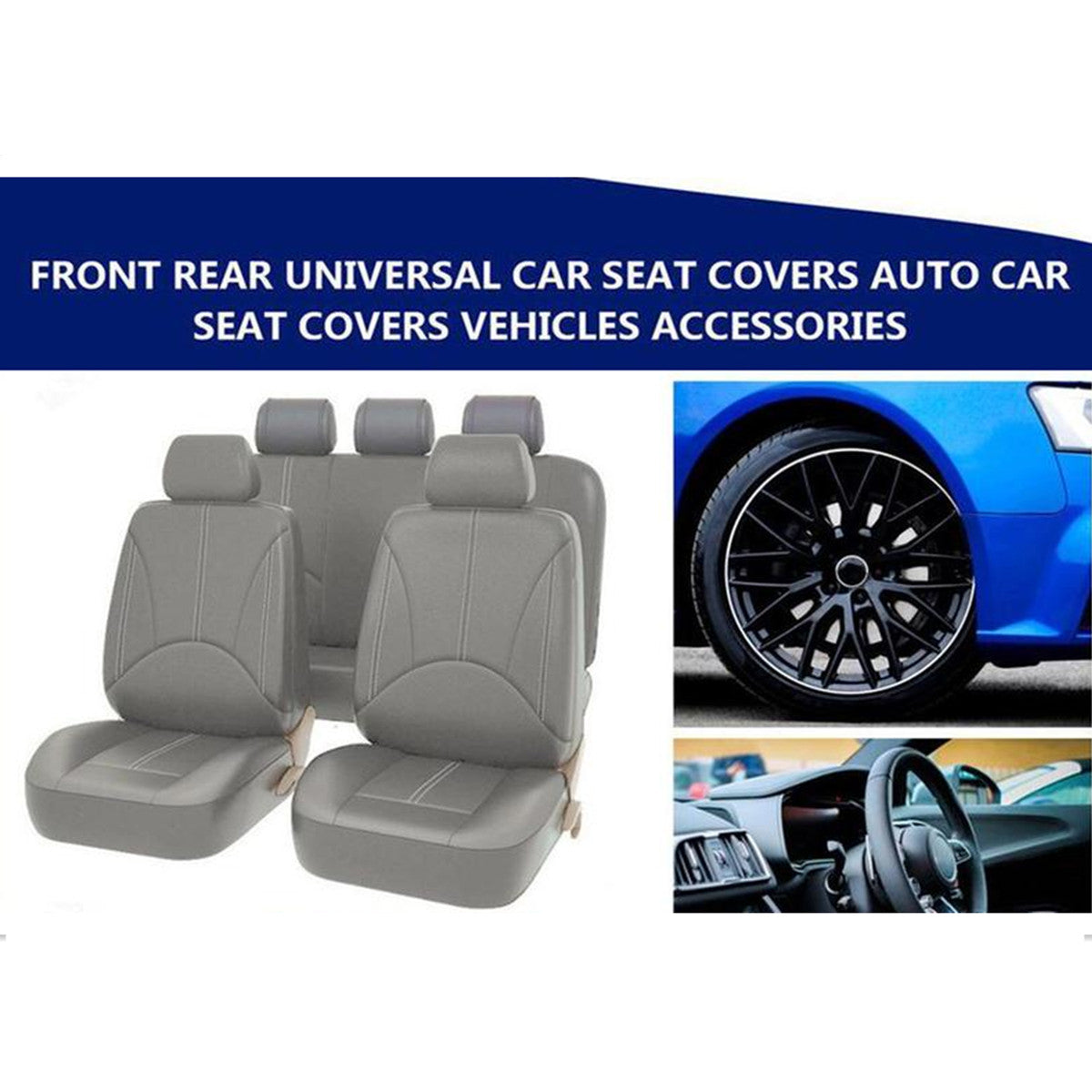 PU Leather Car for Seat Cover Cushion Accessories Car Front Rear Full Set Gray Parts Q