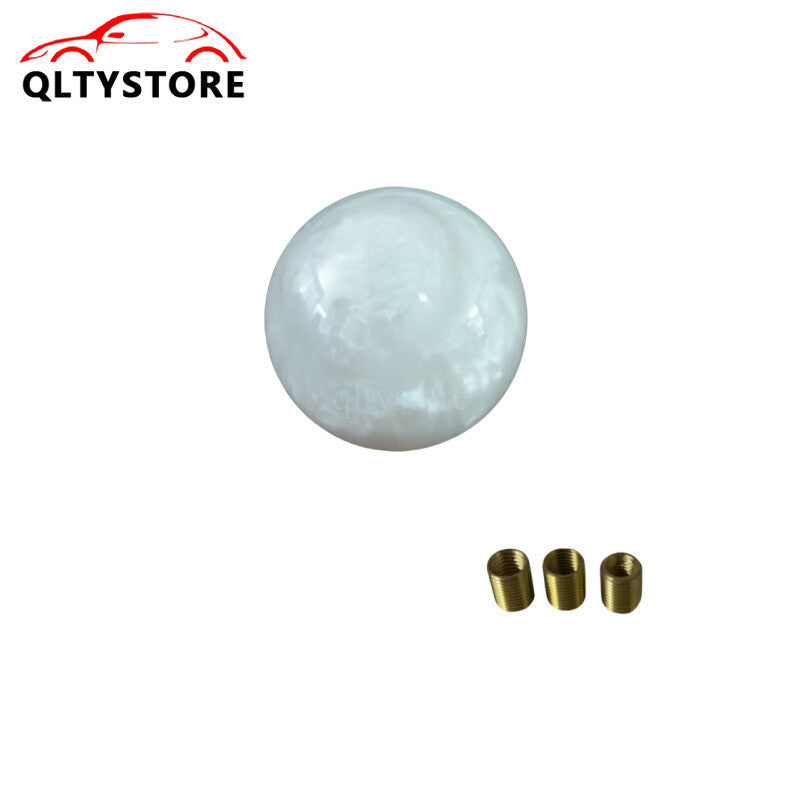 1* Marble Style Round Ball Shift Knob Gear Shifter Head with 3 Adapters White Q