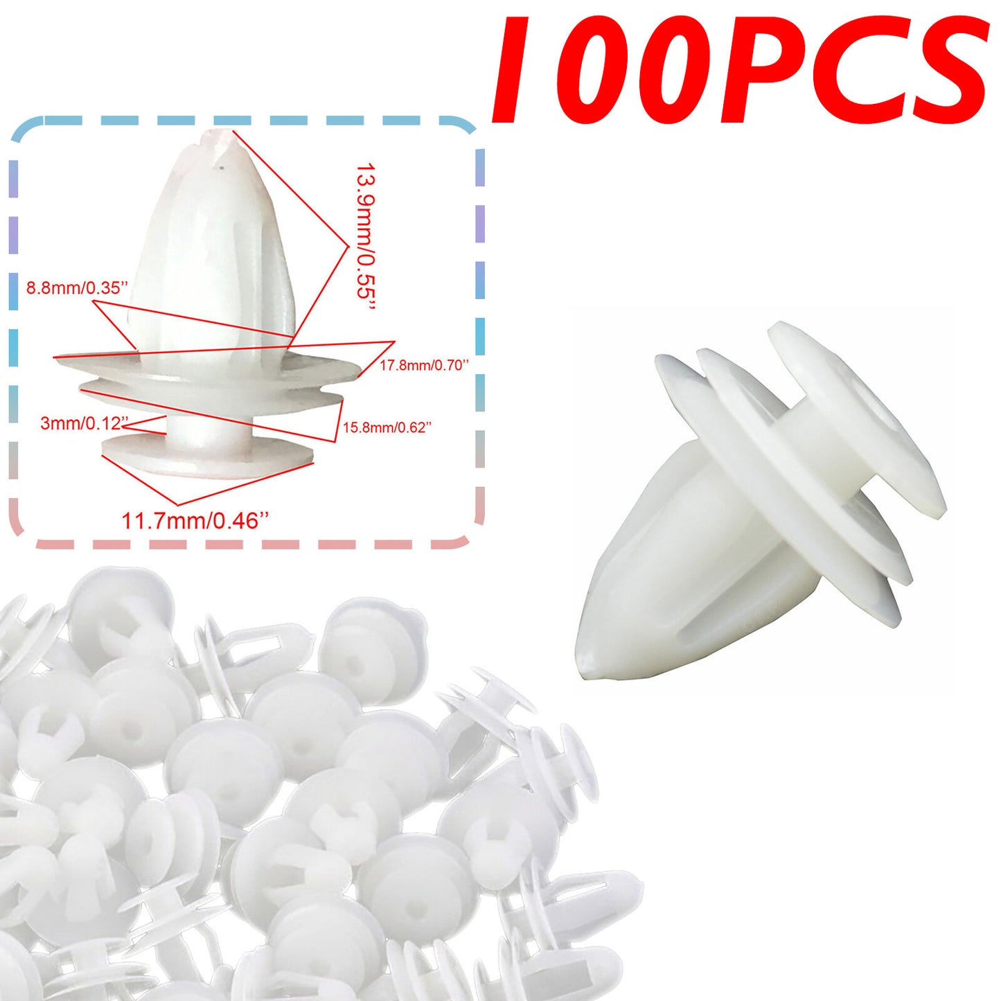100 Pcs Car Door Trim Fastener Retainer Panel White Clips For 90467-10161 for Toyota