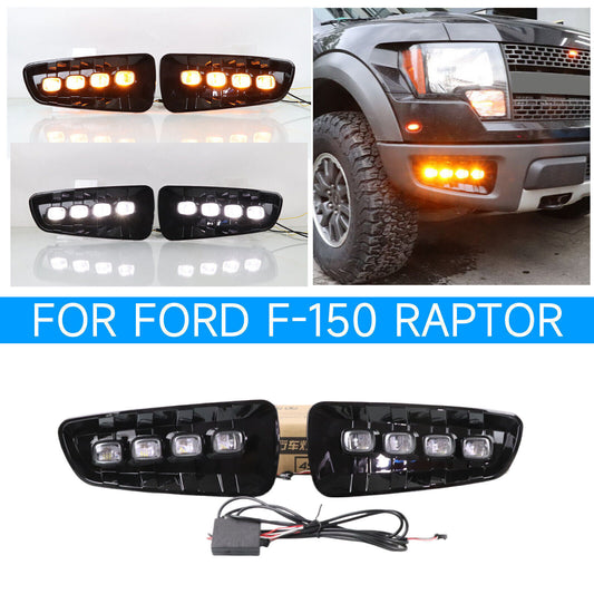 Front Bumper Fog Lights for Ford F150 SVT 2010-2014 LED DRL Turn Signal