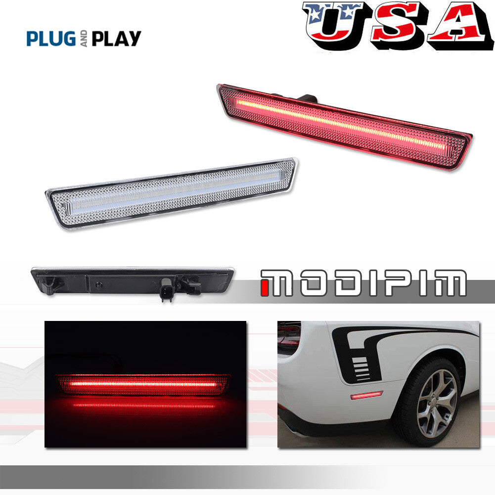 Clear Lens Rear Red LED Side Marker Lights for 2015 - 2023 for Dodge for Challenger - v