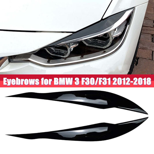 2PCS For 2012-2018 for BMW F30 F31 Gloss Black Headlight Eyebrow Cover Eyelid Trims