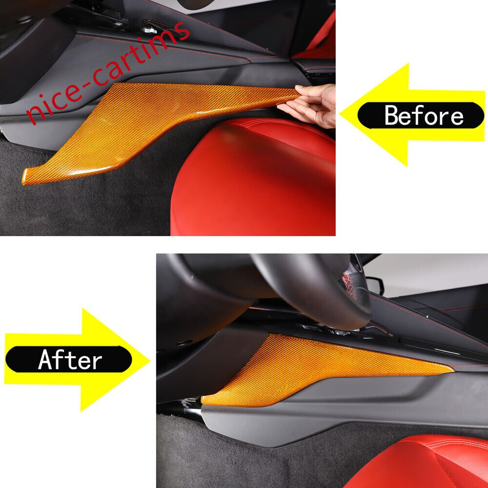 Yellow Carbon Fiber Center Console Side Knee Panel Cover for Corvette C8 2020-24