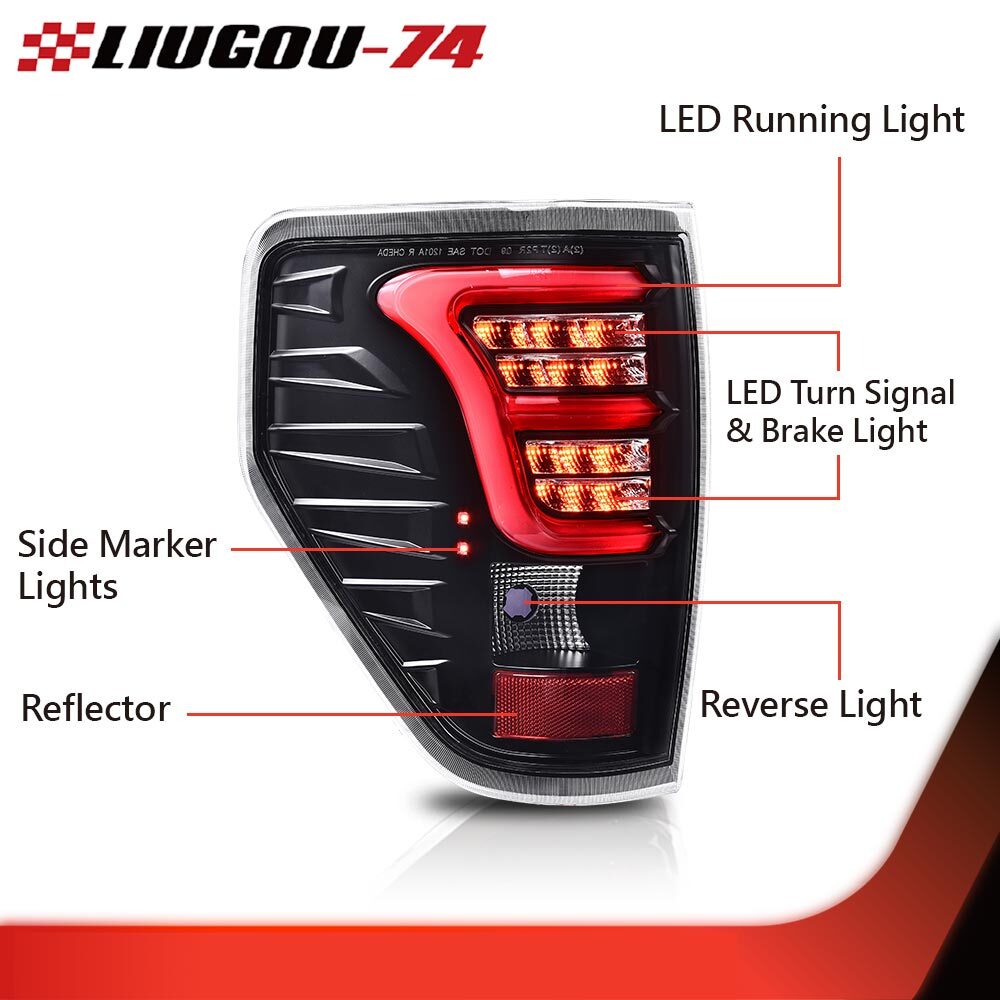 Suitable for 2009-2014 F150 full LED taillight brake stop light transparent/black- v