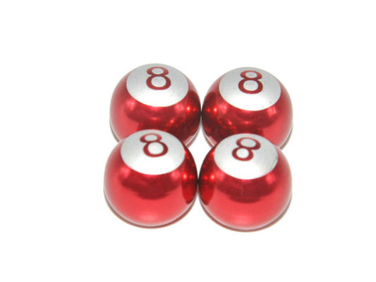 4 PCS Wheel/Tire Valve Stem Car-Truck Red Aluminum Metal Pool 8 Ball Air Caps