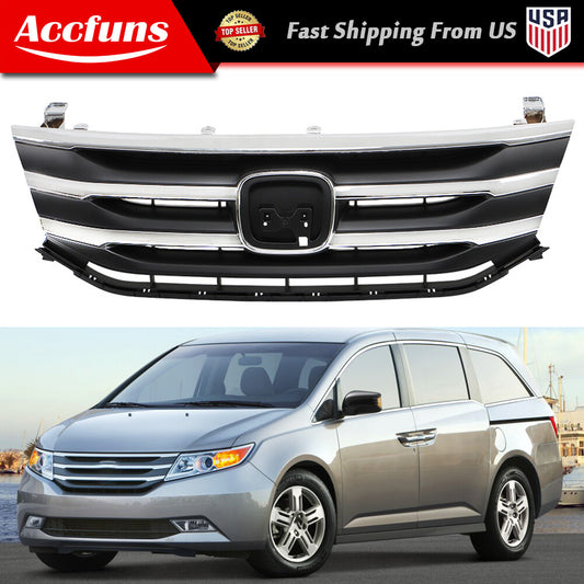 for Honda Odyssey 2011, 2012, and 2013 models: Front black grille with chrome-plated molding trim. n