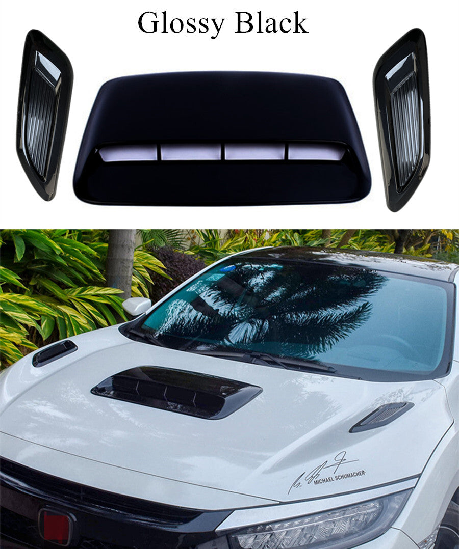 3Pcs Glossy Black ABS Car Air Flow Intake Hood Scoop Vent Bonnet Cover Universal