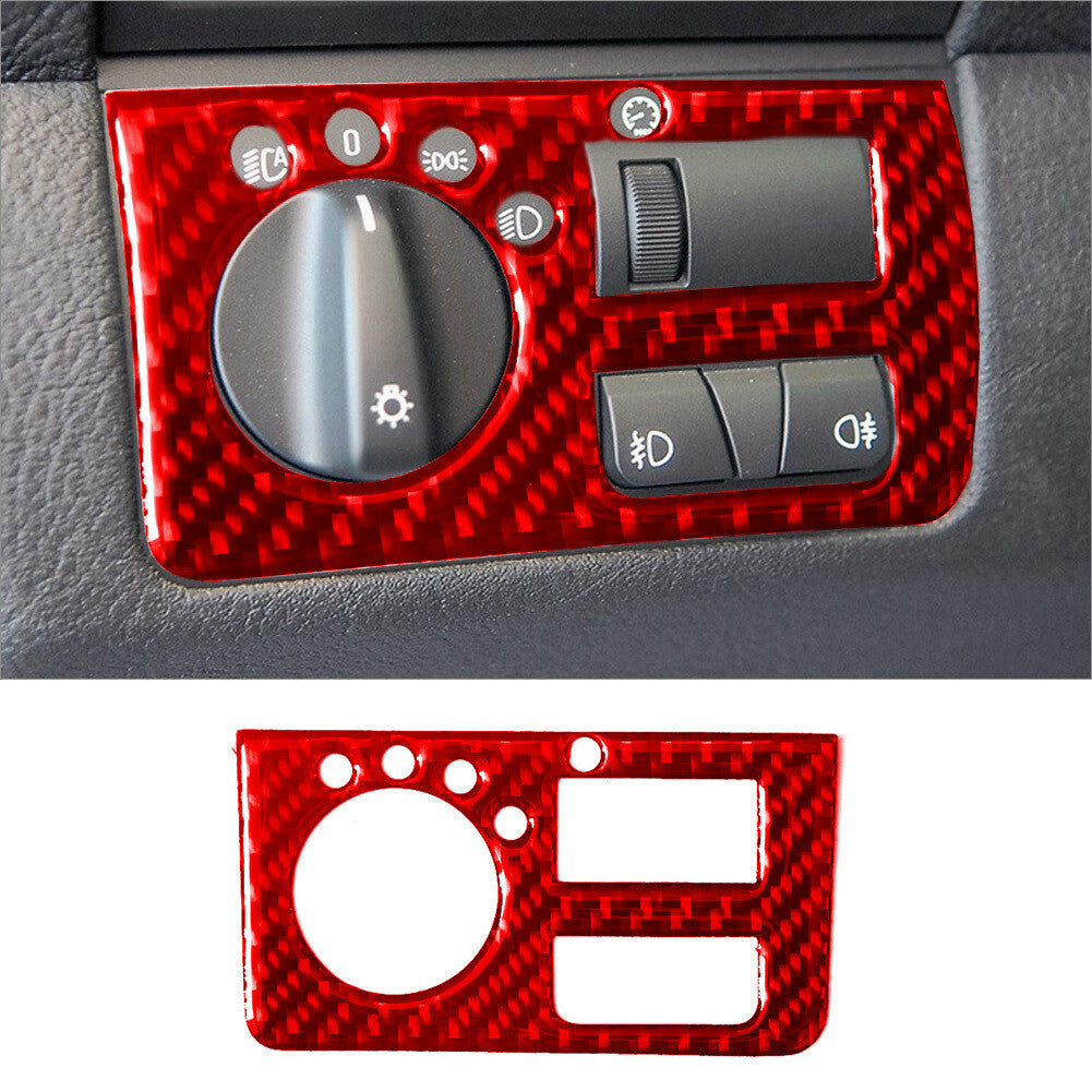 Red carbon fiber headlight control cover trim for BMW X5 E53 2000-06 Type A
